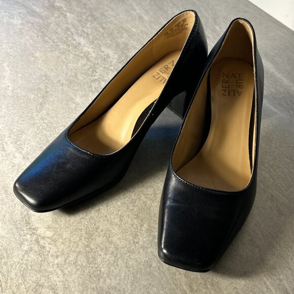 Naturalizer SZ 7.5 Karina Black Leather Block Heel Pump Career Old $ Timeless - Picture 7 of 11